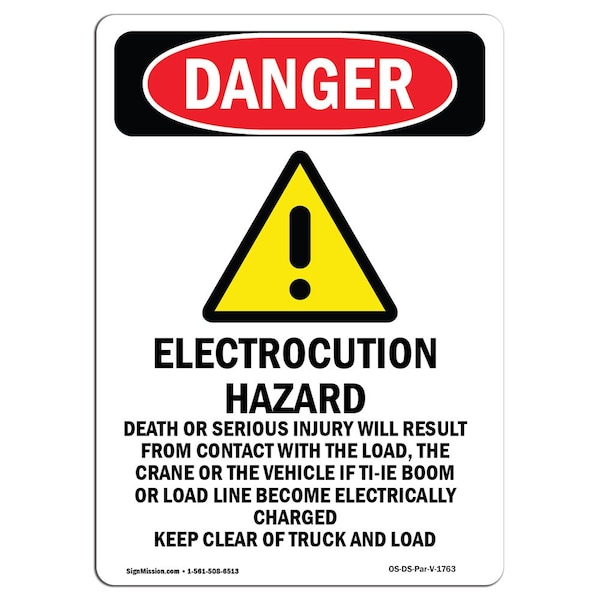 Safety Sign, OSHA Danger, 24" Height, Electrocution Hazard, Portrait, D-1824-V-1763